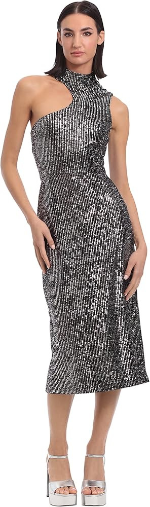 Donna Morgan Women's Asymmetric Bodice Cutout Velvet Sequin Part Cocktail Dress | Amazon (US)