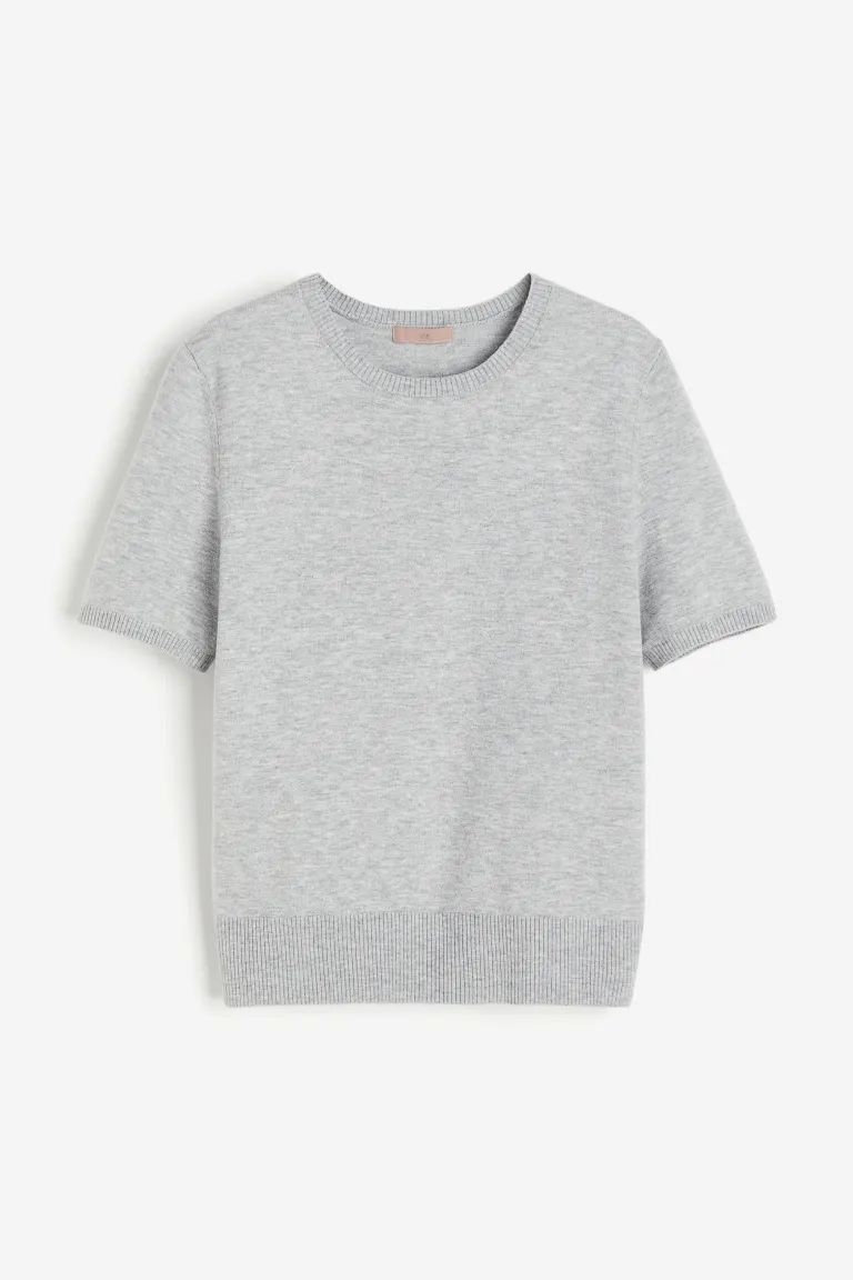 Fine-knit top - Light grey marl - Ladies | H&M GB | H&M (UK, MY, IN, SG, PH, TW, HK)