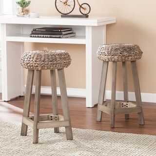 The Curated Nomad Belize Grey Washed Wicker Counter Stool (Set of 2) | Bed Bath & Beyond