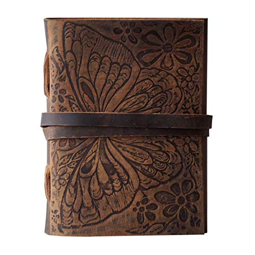 Butterfly Flower Embossed Leather Journal Notebook Diary, Handmade Leather Bound Writing Journal, Travel Diary, Grimoire, Sketchbook Office Handbook 5 x 7 inches, Leather Journal for Women | Amazon (US)