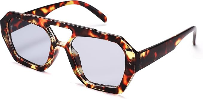 Trendy Aviator Sunglasses for Women Men - Vintage Hexagonal Square Thick Frame Shades | Amazon (US)