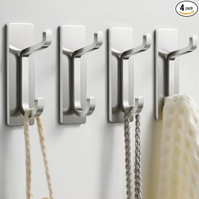 pickpiff Wall Hooks for Coat and Towel: 13LB Strong Adhesive Door Hanger Stick on, Brushed Nickel | Amazon (US)