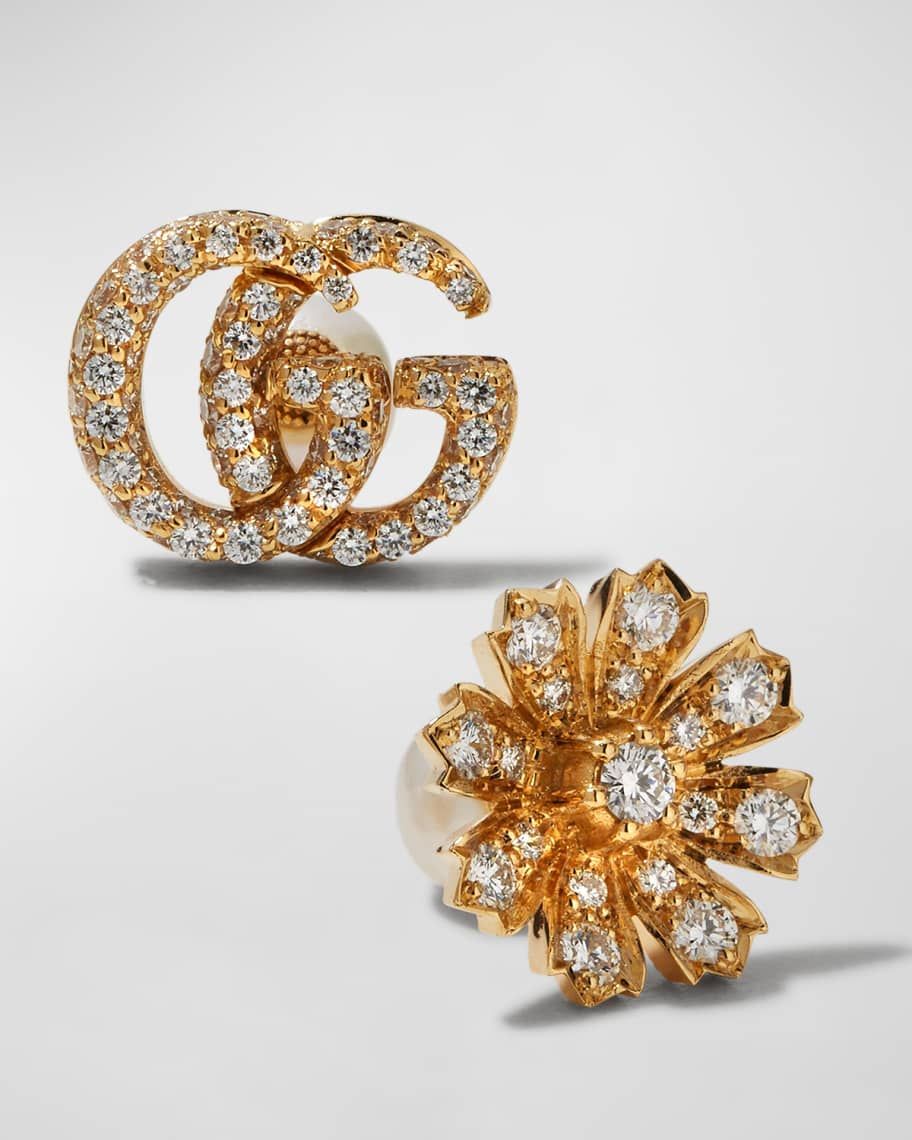 Gucci 18k Gold Diamond Flora GG Earrings | Neiman Marcus