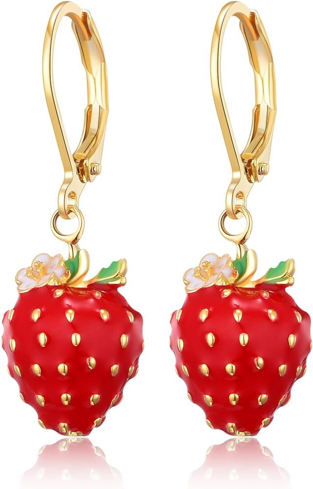 TALYKONG Strawberry Earrings for Women Cute Fruit Leverback Dangle Drop Earrings Jewelry for Girl... | Amazon (US)
