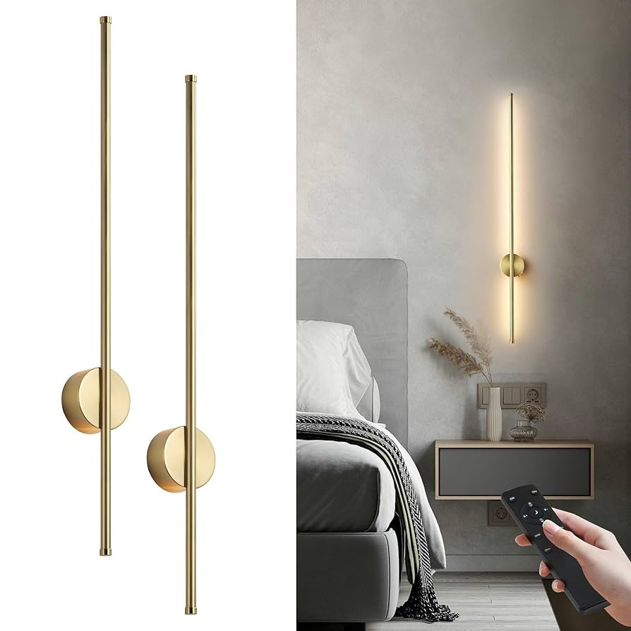 Battery Operated Modern Wall Sconces, Dimmable Wireless Wall Light Set of Two with Remote Control... | Amazon (US)