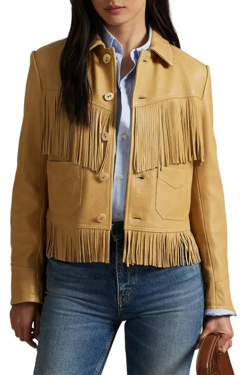 Polo Ralph Lauren Fringe Leather Jacket in Tan at Nordstrom, Size Small | Nordstrom
