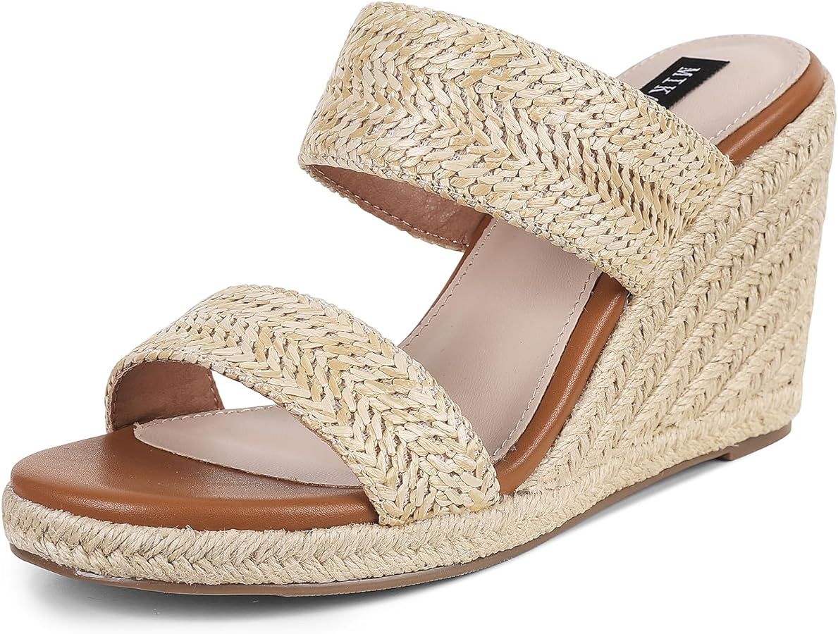 mikarka Slip On Wedge Sandals for Women Open Toe Espadrilles Platform Slides Dressy High Heel Bea... | Amazon (US)