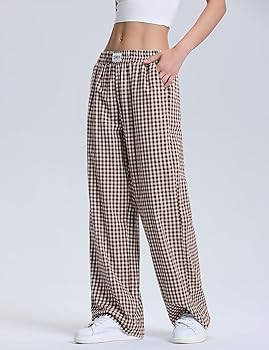 LOMON Women's Striped Gingham Boxer Pants Cotton Pajama Lounge Pj Casual Plaid Trousers Y2K Beach... | Amazon (US)