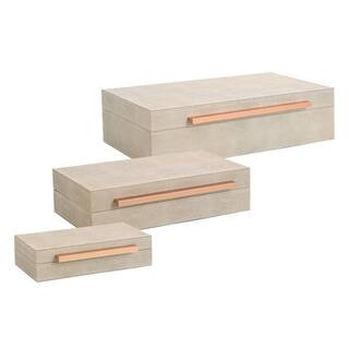 StyleCraft Norman Wyatt Home Set of 3 Leather Wrapped Accessory Decorative Box Camilla Neutral NW... | The Home Depot
