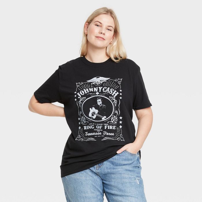 Women's Johnny Cash King of Fire Short Sleeve Graphic T-Shirt - Black | Target