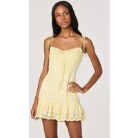 ASTR the Label | Kelley Eyelet Tie-Strap Mini Dress in Lemon | Size L | ASTR The Label (US)