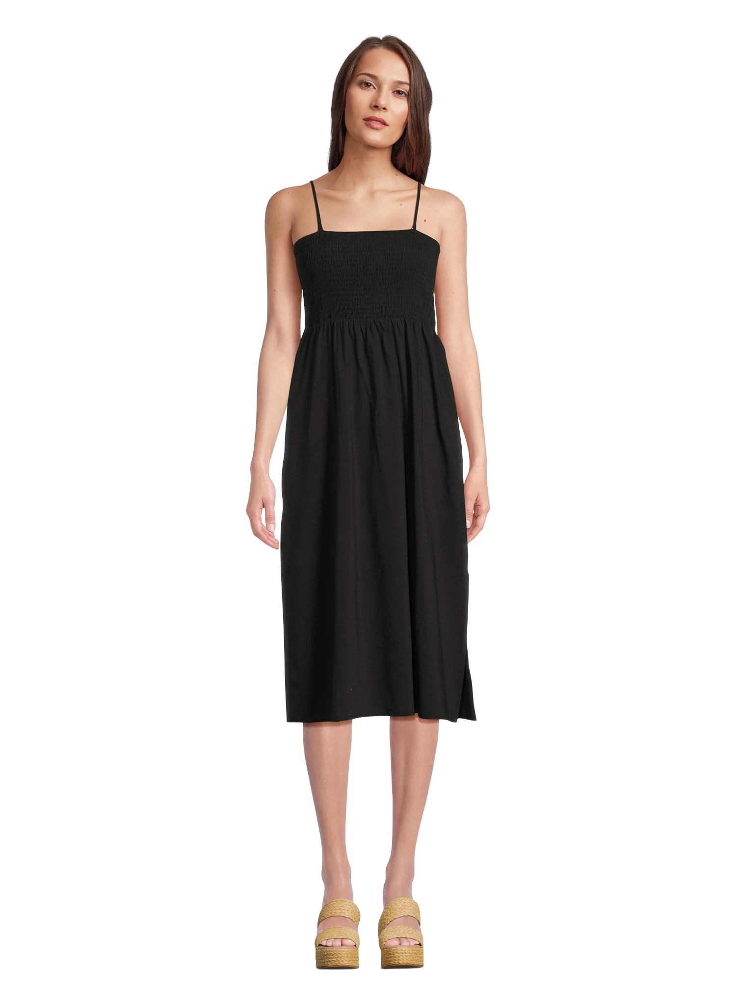 Time and Tru Women's Smocked Bodice Midi Dress with Side Slits, Sizes XS-XXXL - Walmart.com | Walmart (US)