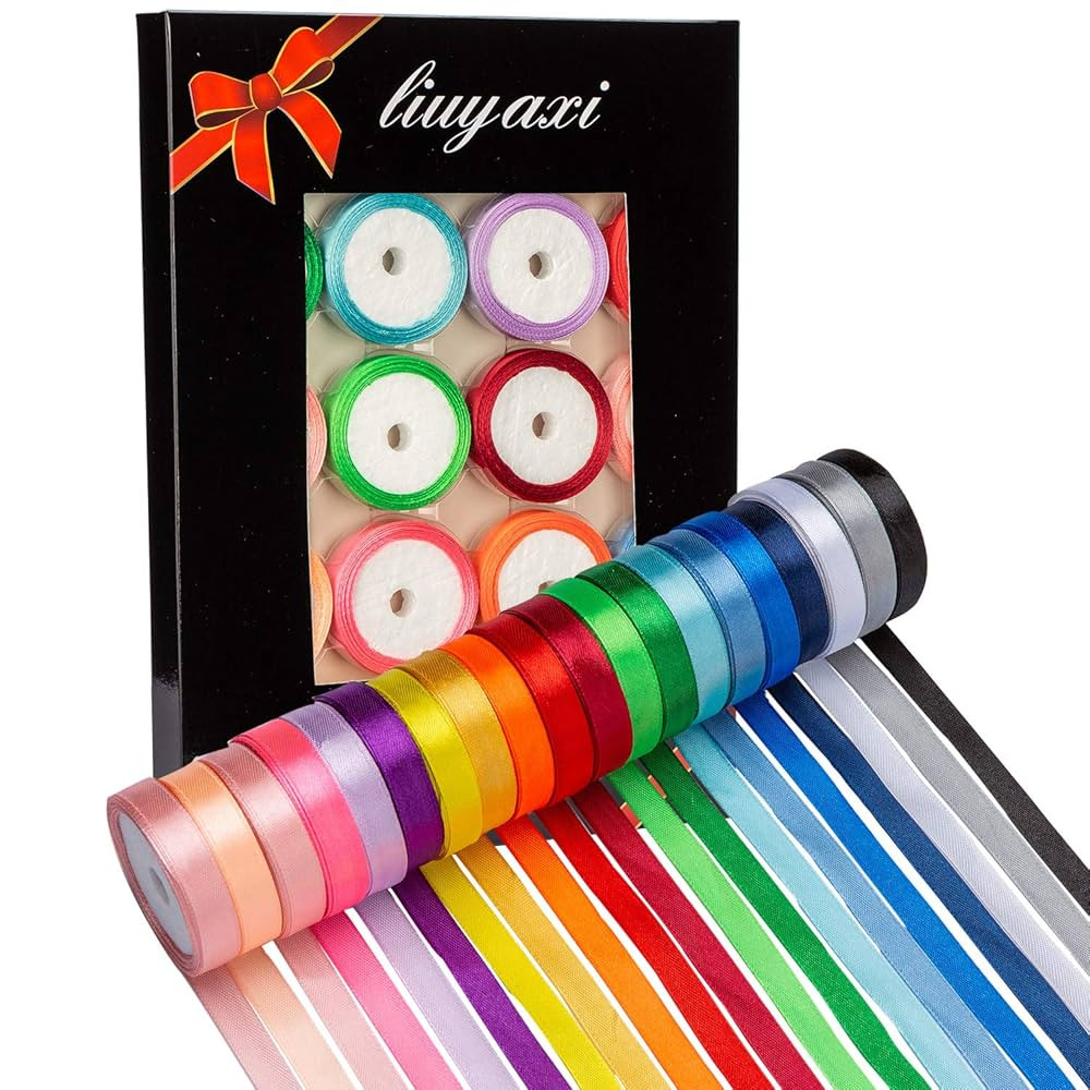 LIUYAXI 20 Colors 100 Yard Satin Ribbon Rolls, 2/5" Wide 5 Yard/Roll, Rainbow Ribbon Perfect for ... | Amazon (US)