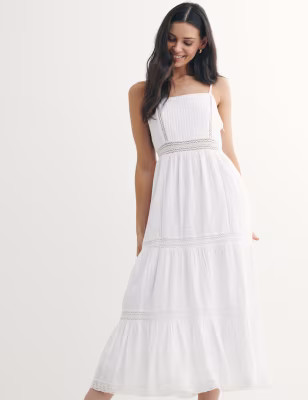 Pure Cotton Broderie Square Neck Midi Dress | Nobody's Child | M&S | Marks & Spencer (UK)