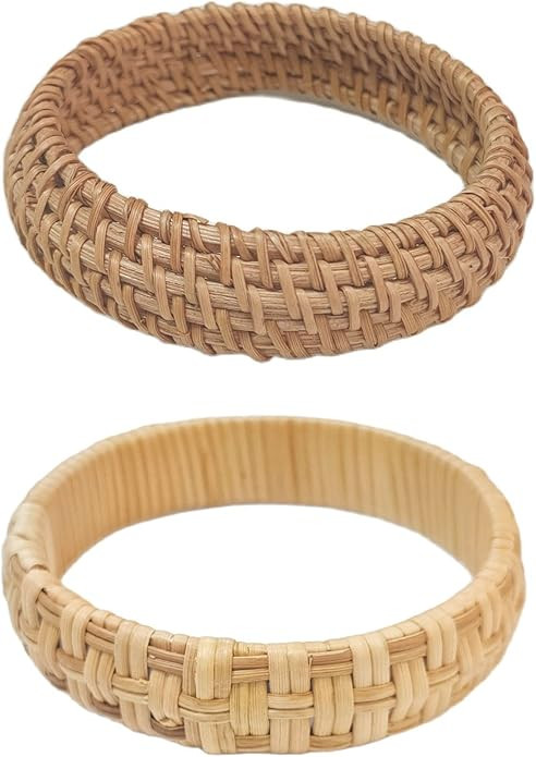 Dainty Rattan Geometric Bracelets Handmade Woven Lightweight Straw Wicker Braid Ethnic Round Stat... | Amazon (US)