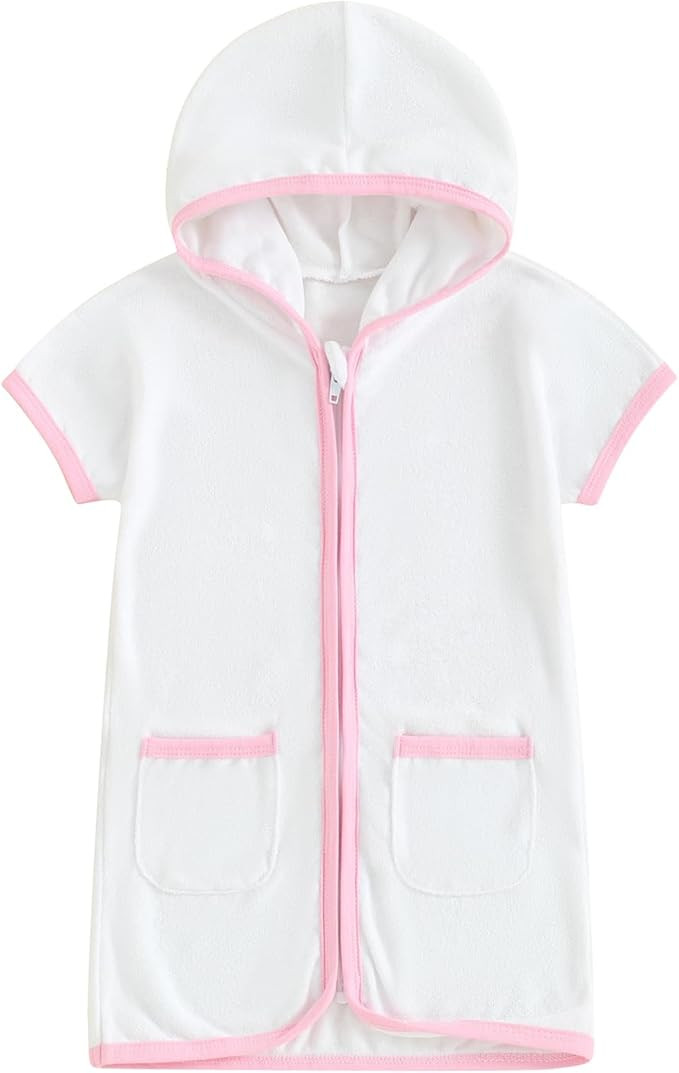 Girls Boys Terry Cloth Swim Cover Up Zip Up Hooded Bathing Suit Coverup Wraps Kids Pool Beach Rob... | Amazon (US)