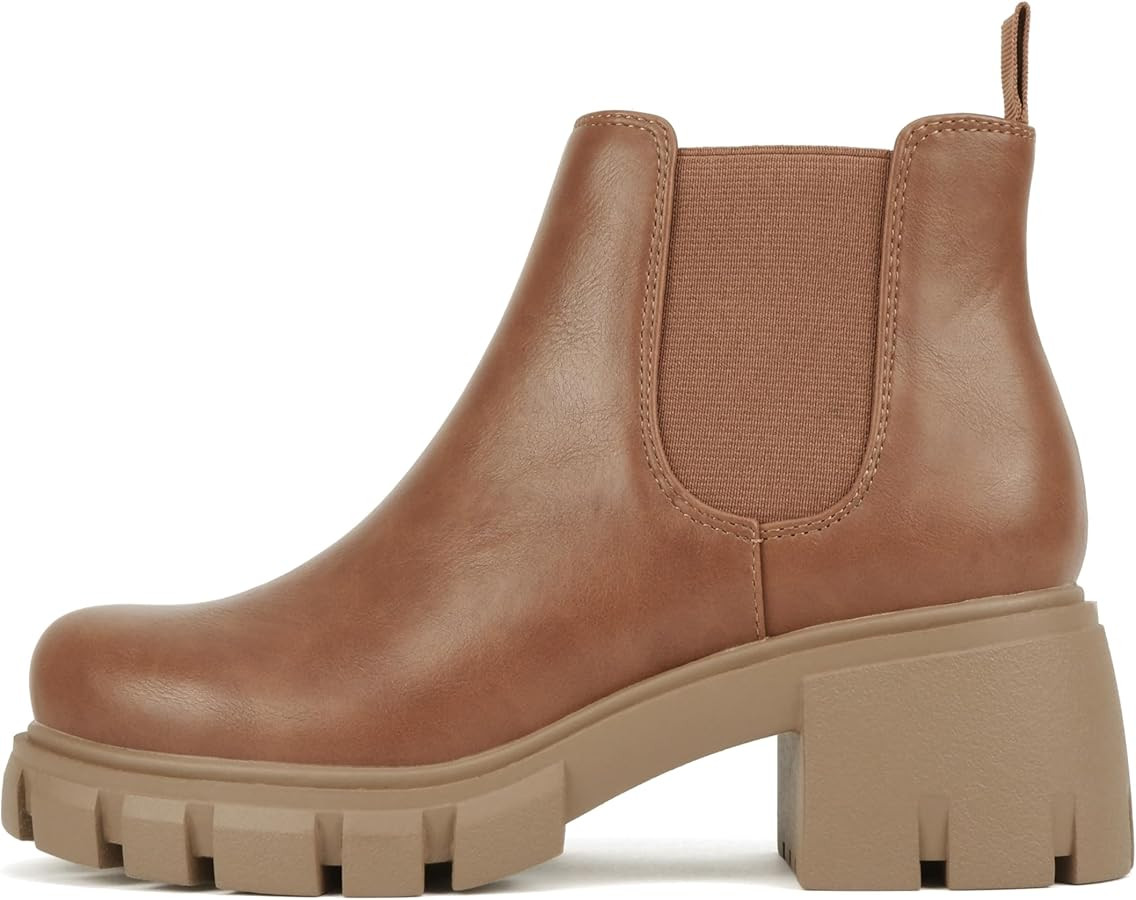 Soda PIONEER ~ Women Lug Sole Mid Heel Chelsea Fashion Ankle Bootie w/Double Elastic Gore | Amazon (US)