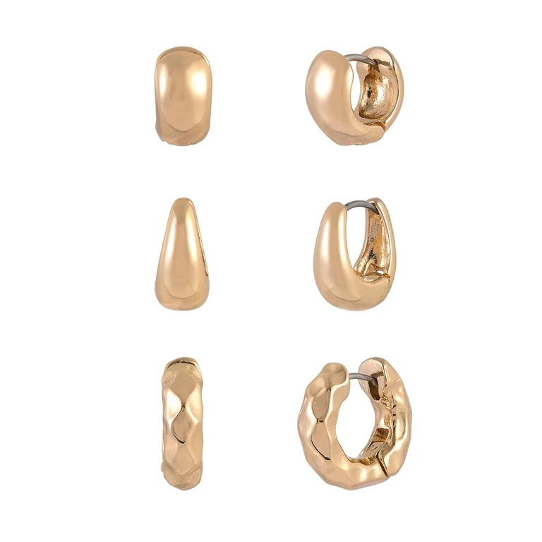 Time and Tru Goldtone 3-On Textured Hoops Earring Set | Walmart (US)