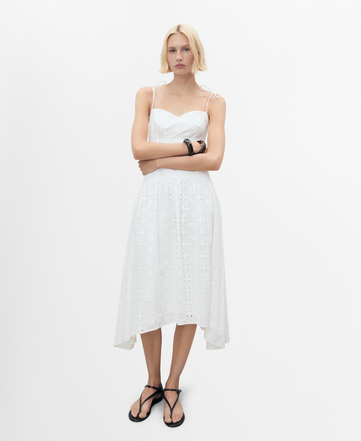 Mango Women's Cutwork Midi Dress - White | Macy's