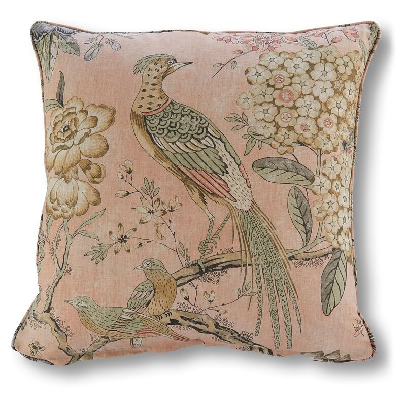 Floral Pheasant 20x20 Pillow, Blush Pink | One Kings Lane