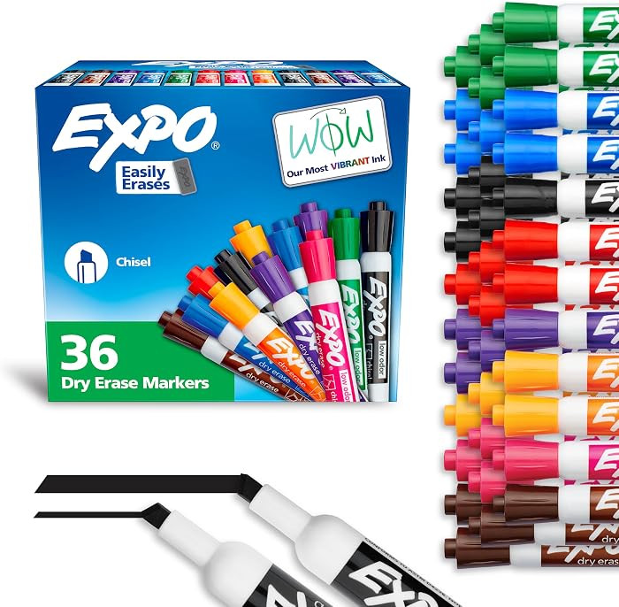 EXPO Dry Erase Markers, Low Odor Ink, Assorted Colors, Chisel Tip, 36 Count - Whiteboard, Calenda... | Amazon (US)