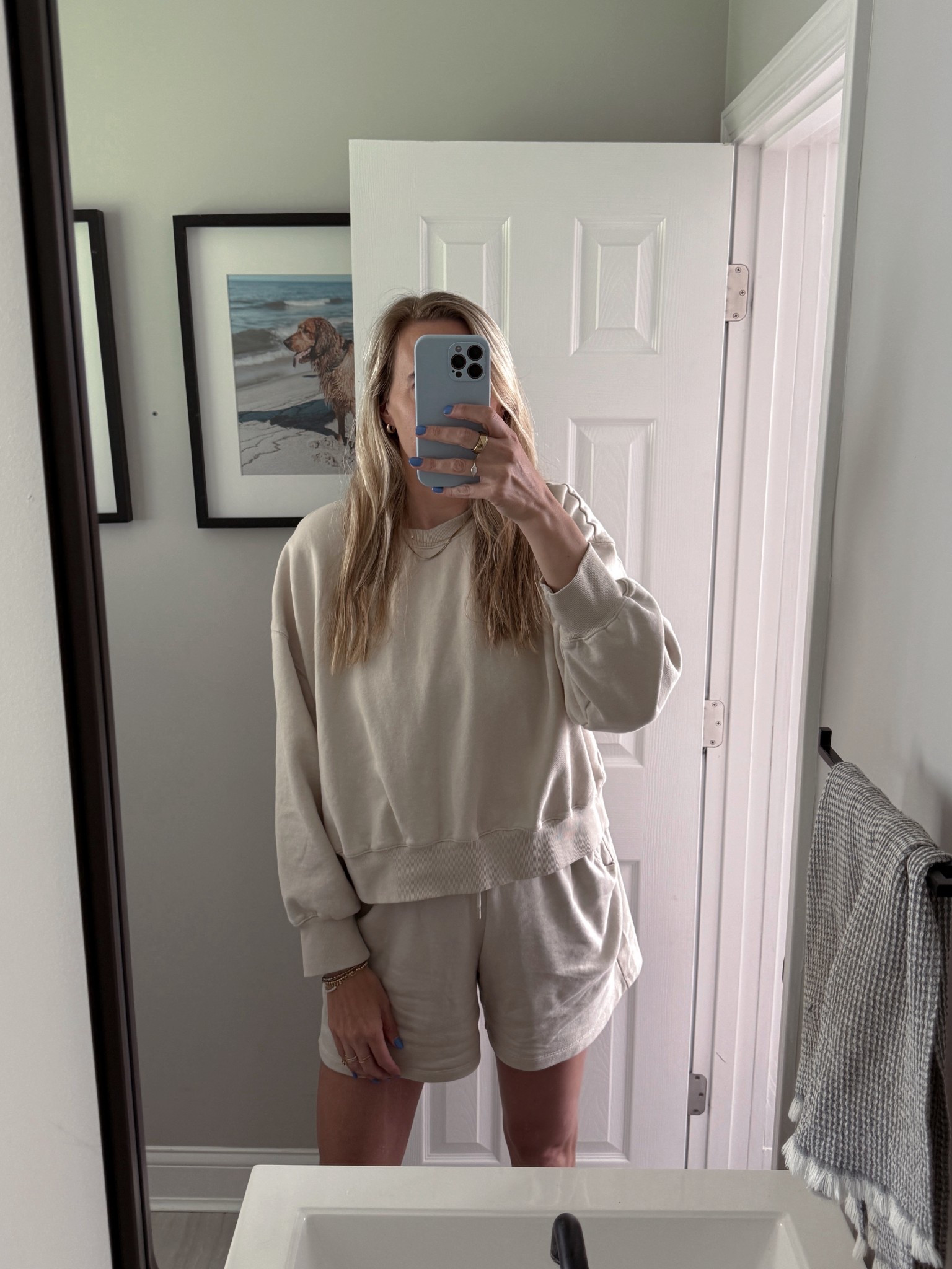 Living in matching sweat sets — size way up in the sweatshirt (I did 2 sizes up!) but TTS in shorts. I have in the blue too!

#LTKSaleAlert #LTKStyleTip #LTKFindsUnder50