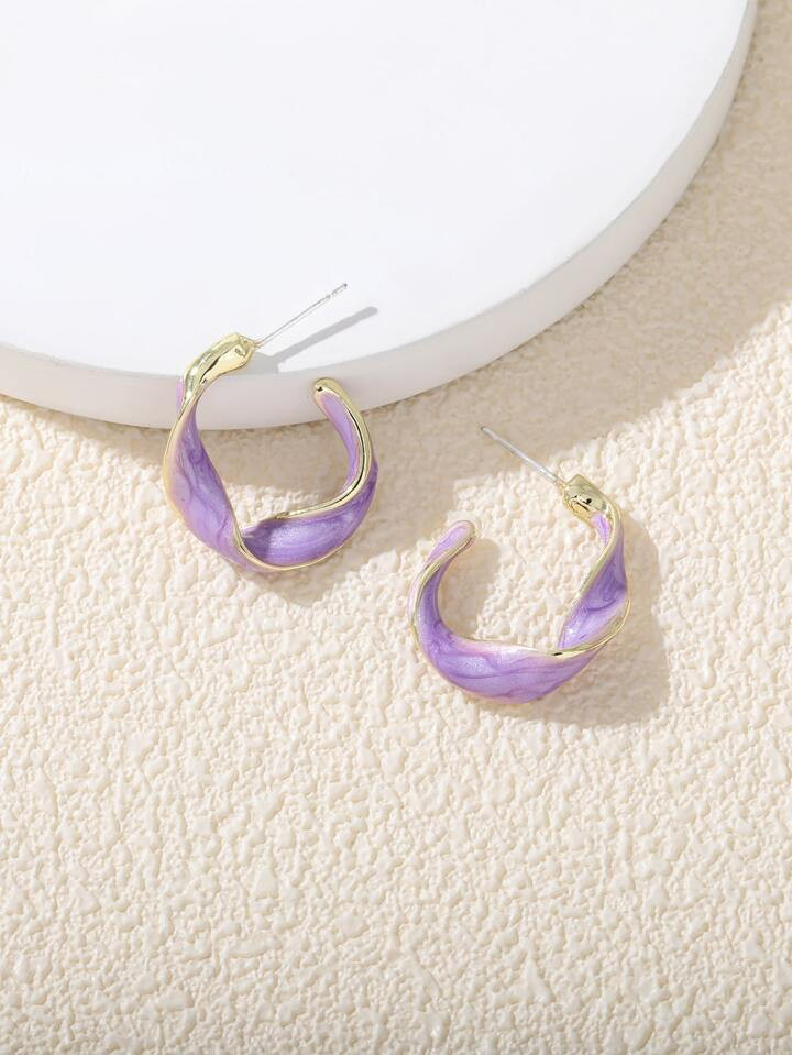 1pair Vintage Dripping Oil & Minimalist Curved Metallic Circular Design Stud Earrings | SHEIN