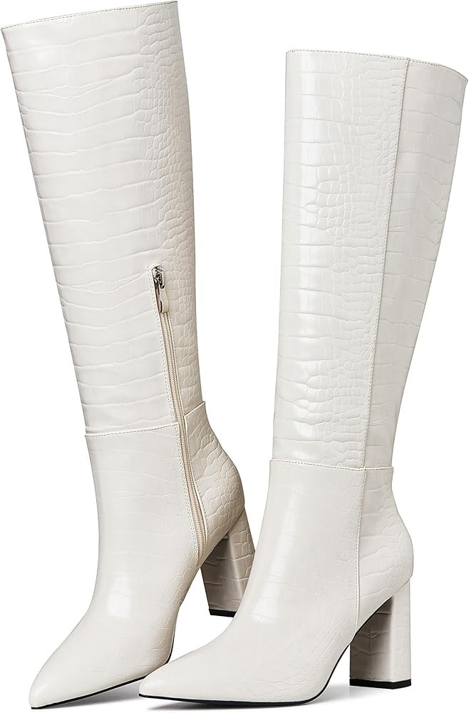 AOSPHIRAYLIAN Knee High Boots Women Snake Faux Crocodile Boots Long Tall Boots Pointed Toe Chunky... | Amazon (US)
