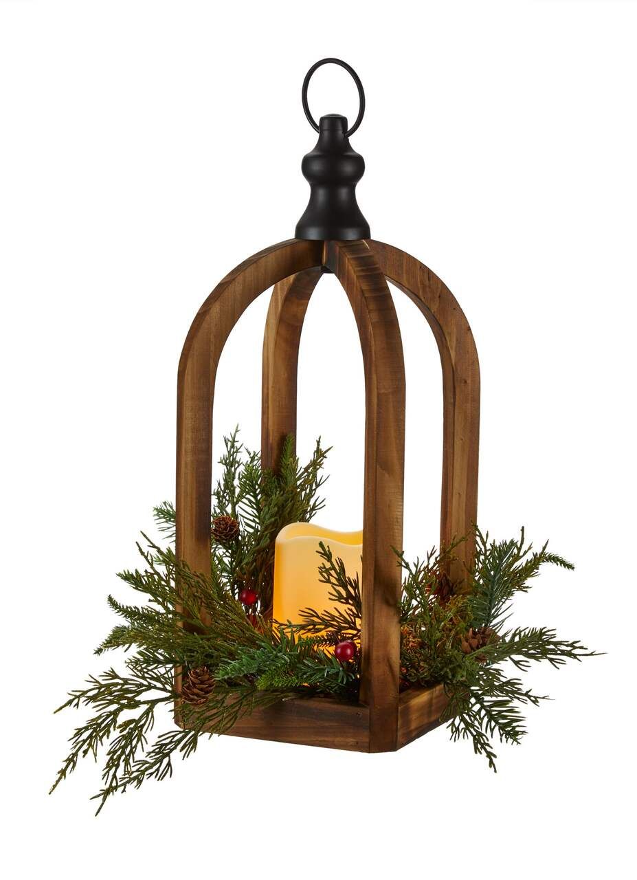 CANVAS Wooden LED Christmas Decoration Carved Lantern, with Faux Candle, 16-in | Canadian Tire