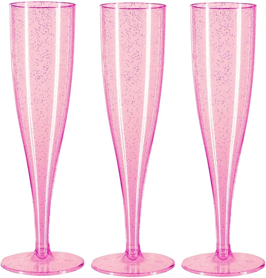 10 x Pink Champagne Flutes with Silver Glitter 175ml 6oz Capacity Recyclable Polystyrene Material... | Amazon (UK)