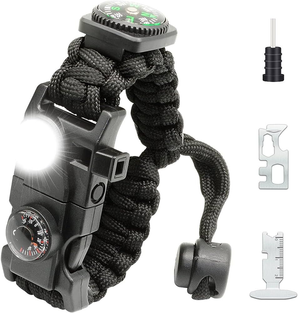 20 in 1 Survival Paracord Bracelet Adjustable Gear Kit with SOS LED Light, Fire Starter, Bigger C... | Amazon (US)