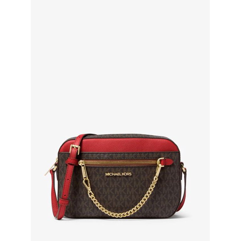 Michael Kors Women's Jet Set Large Logo Crossbody Bag In SIG. Brown/Red - Walmart.com | Walmart (US)