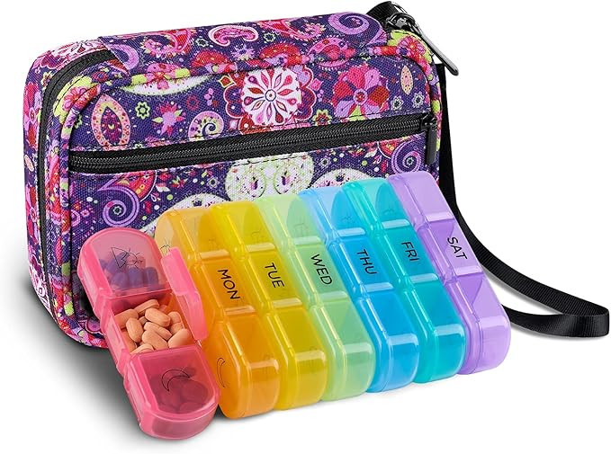 Weekly Pill Organizer 3 Times a Day with Travel Bag, Tnvee Large Portable Travel Pill Box Case fo... | Amazon (US)