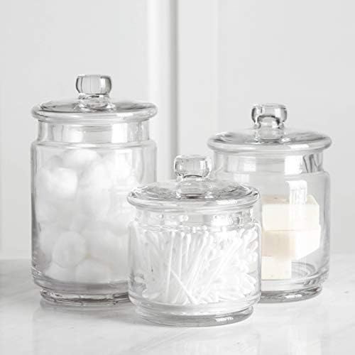 WHOLE HOUSEWARES | Glass Apothecary Jars with Lids | Set of 3 | Small Glass Jars for Bathroom Sto... | Amazon (US)