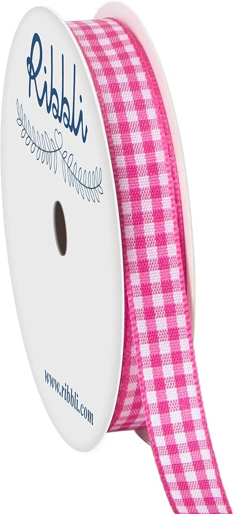 Ribbli Hot Pink and White Gingham Ribbon,100% Polyester Woven Edge,3/8 Inch x 10 Yard,Plaid Ribbo... | Amazon (US)