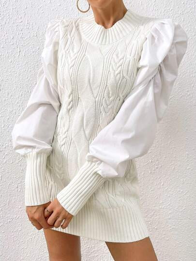 SHEIN X Free Soul Cable Knit Sweater Dress Without Blouse | SHEIN