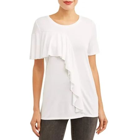 Time and Tru Women's Short Sleeve Ruffle T-Shirt | Walmart (US)