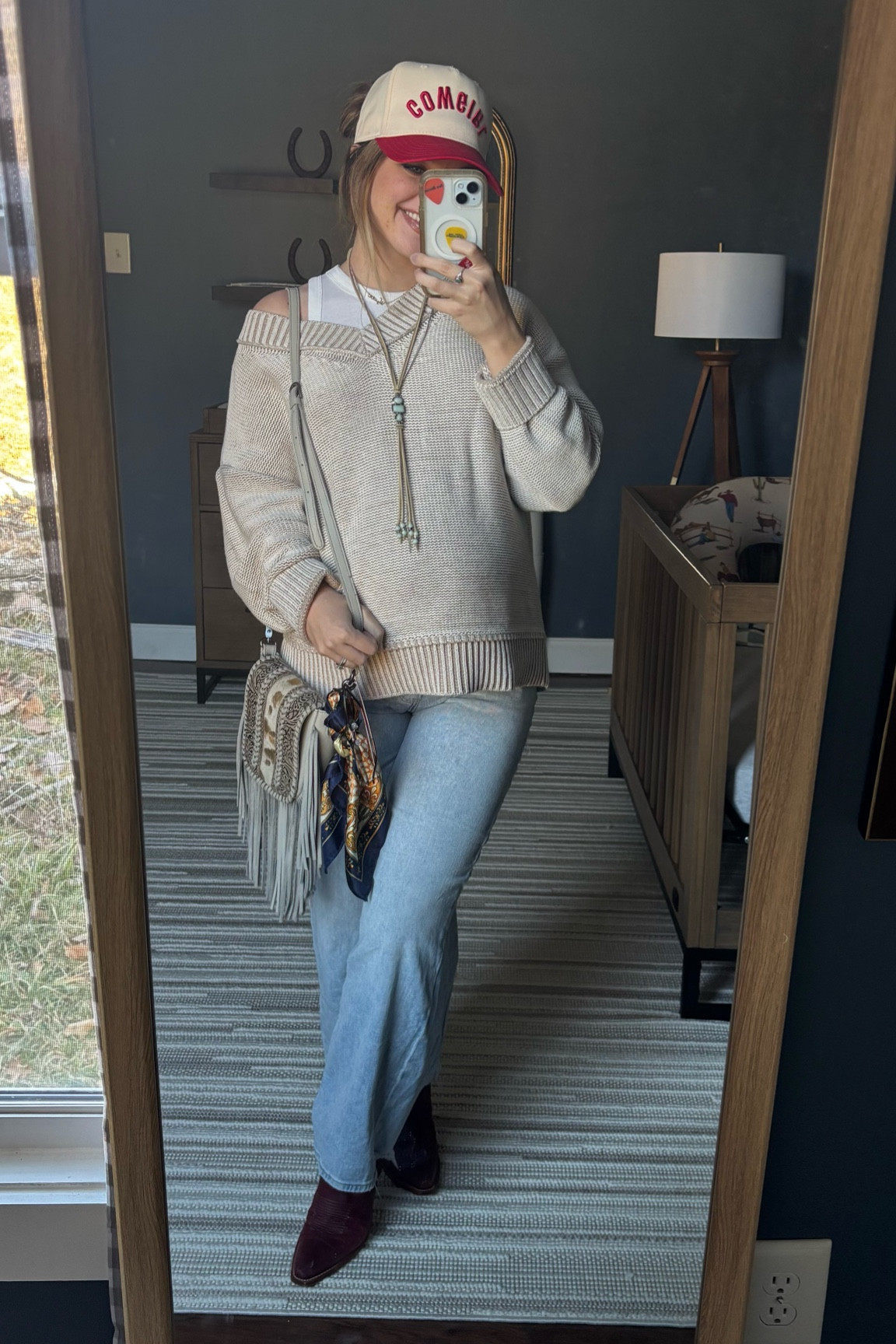 34 weeks pregnant outfit of the day 🫶🏼♥️🍒 just a pop of red for some February fun!