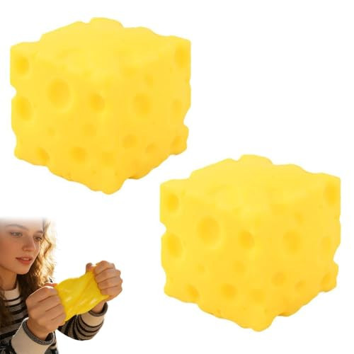 2Pack Cheese Squishy Toy - Super Soft Stretchy Stress Ball, Sensory Fidget Toy for Kids & Adults, Anxiety Relief Desk Decor, Funny Food Theme Easter Gift for Stress Relief | Amazon (US)