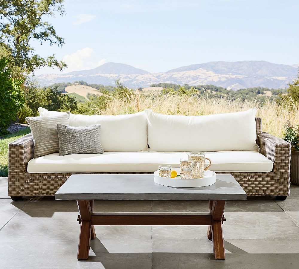 Abbott Concrete & Acacia Rectangular Outdoor Coffee Table (50"-62") | Pottery Barn (US)