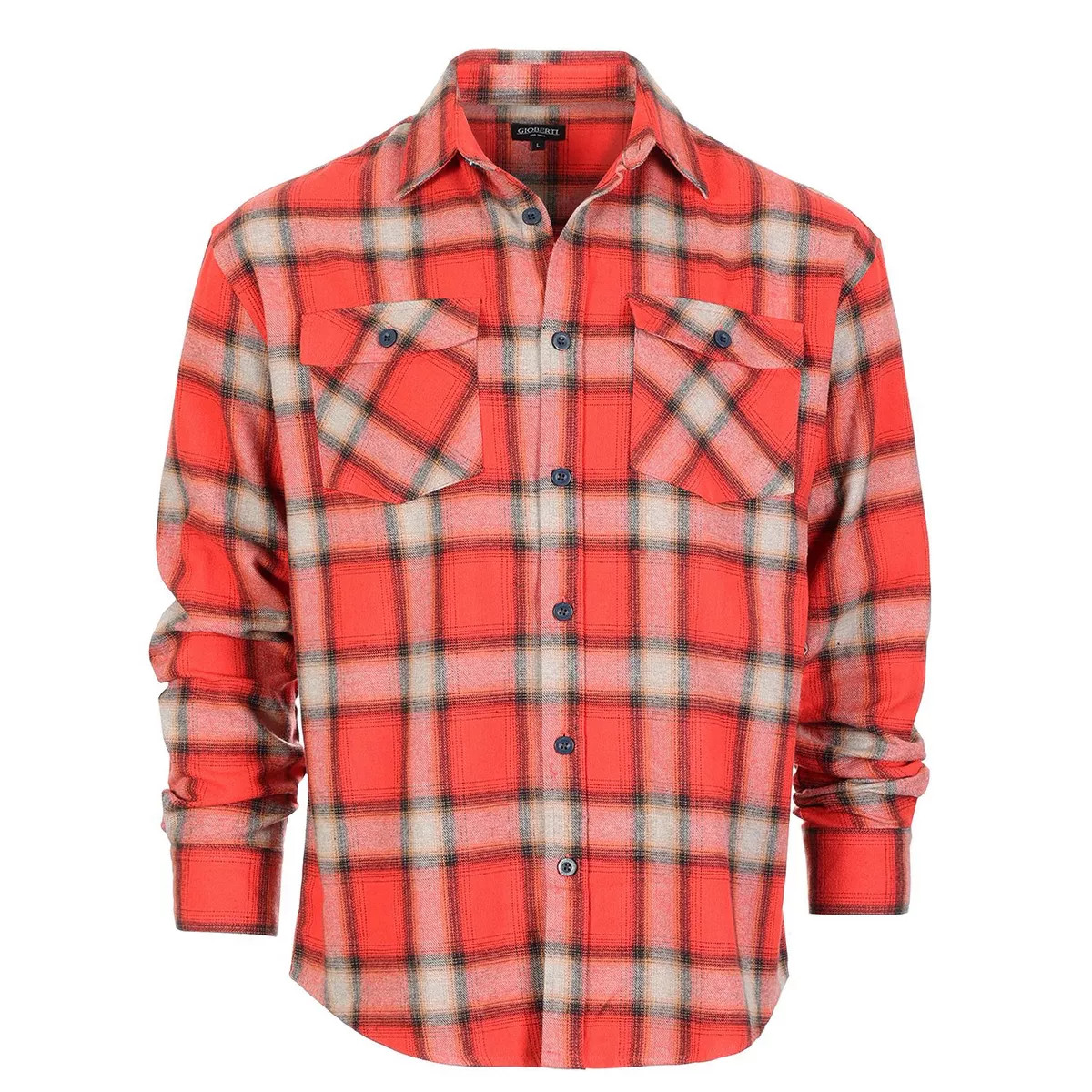 Gioberti Men's 100% Cotton Brushed Flannel Shirt, Red / Black / Orange, Small | Target