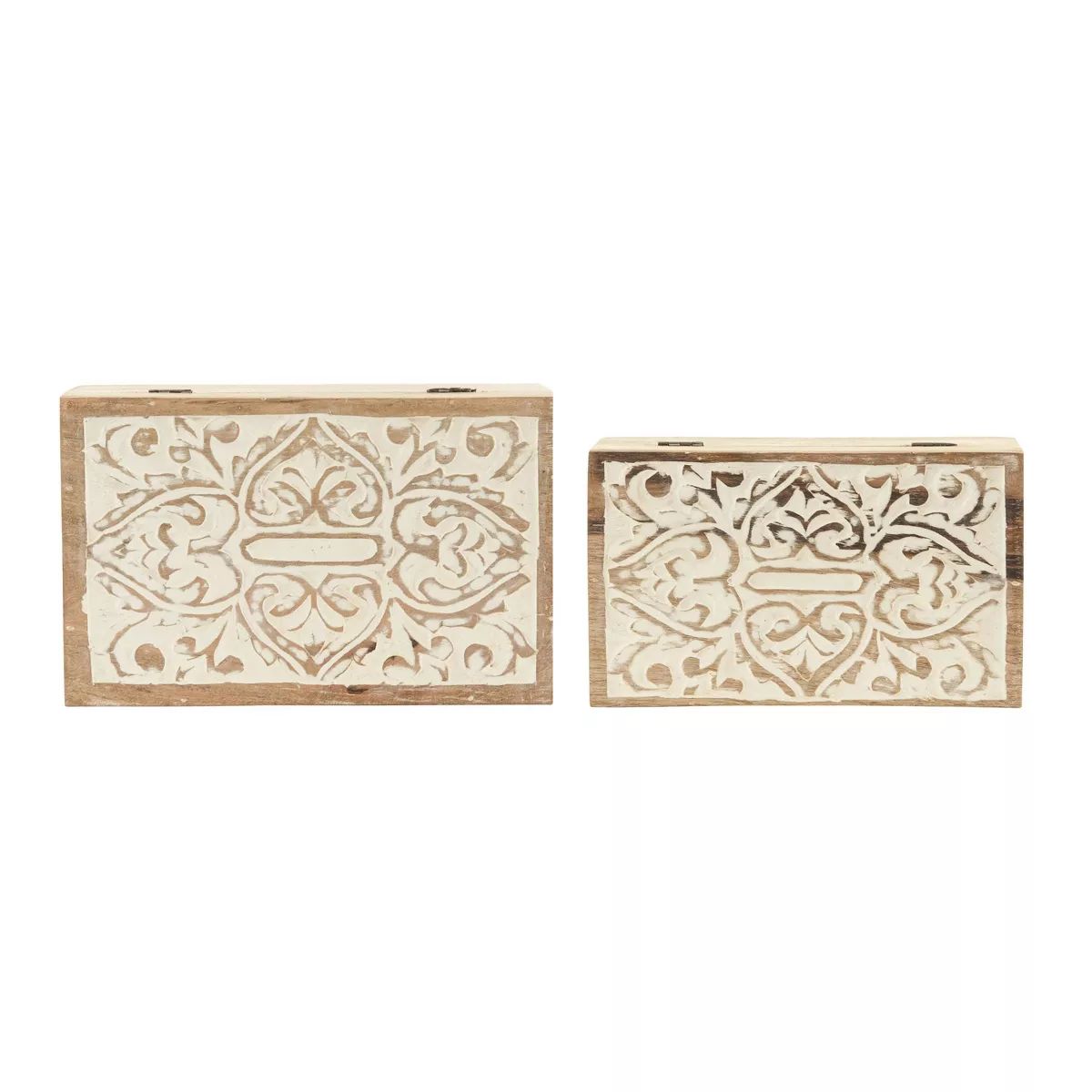 Set of 2 Decorative Hand Crafted Whitewashed Mango Wood Boxs Natural - Storied Home | Target