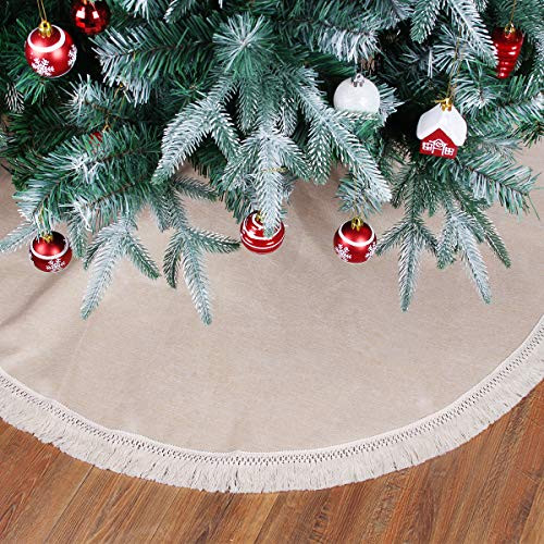 48 inch Burlap Christmas Tree Skirts with Tassel, Large Linen Christmas Tree Decorations Indoor Outdoor, Double-Layer Rustic Tree Skirt for Holiday Party Home Decor, Beige Christmas Skirts for Tree | Amazon (US)