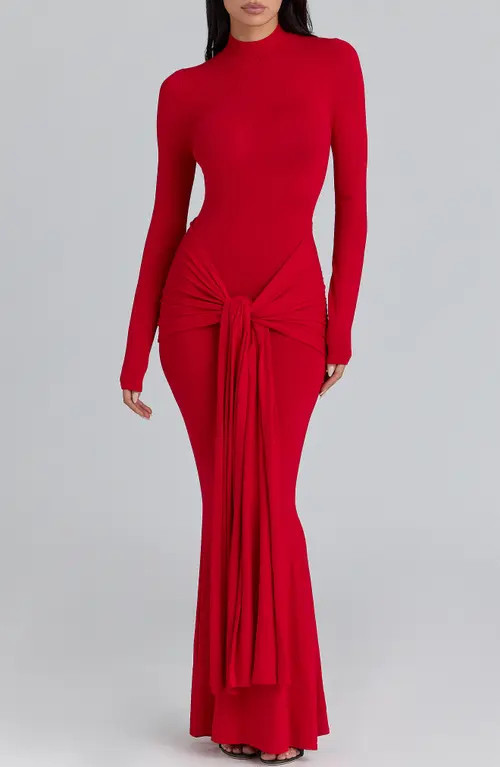 HOUSE OF CB Imogen Drape Mermaid Gown in Scarlet Red at Nordstrom, Size Small | Nordstrom