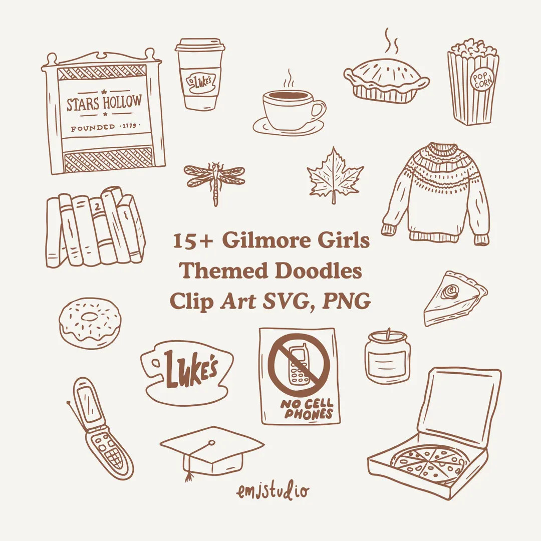 15+ Hand-drawn Gilmore Girls Clipart SVG & PNG Gilmore Girls Invites Favors Hand-drawn Whimsical ... | Etsy (US)