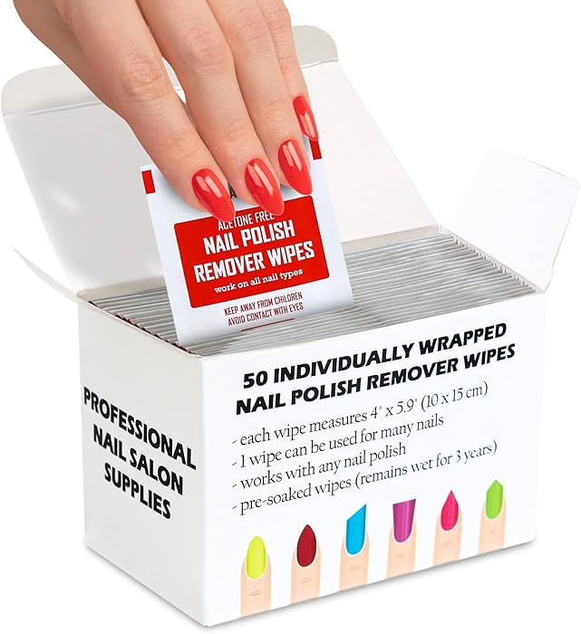 Nail Polish Remover Pads - 100% Non-Acetone - 50 Pack Bulk Set - Individually Wrapped - Quick Nai... | Amazon (US)