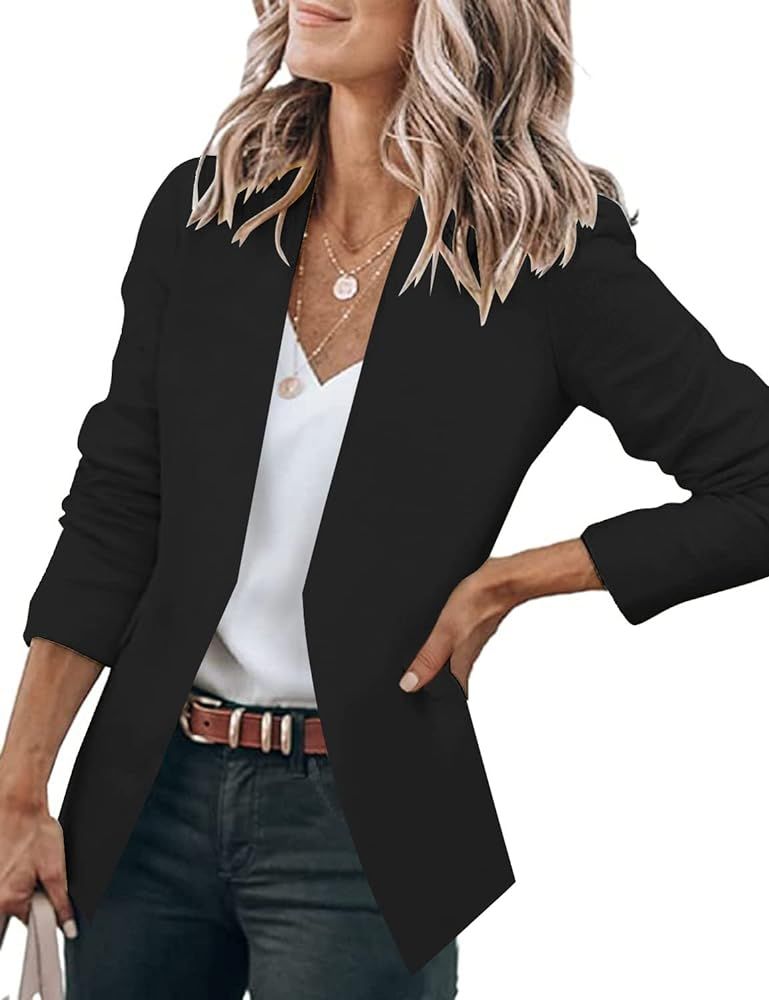 GRAPENT Women's Open Front Business Casual Pockets Work Office Blazer Jacket Suit | Amazon (US)