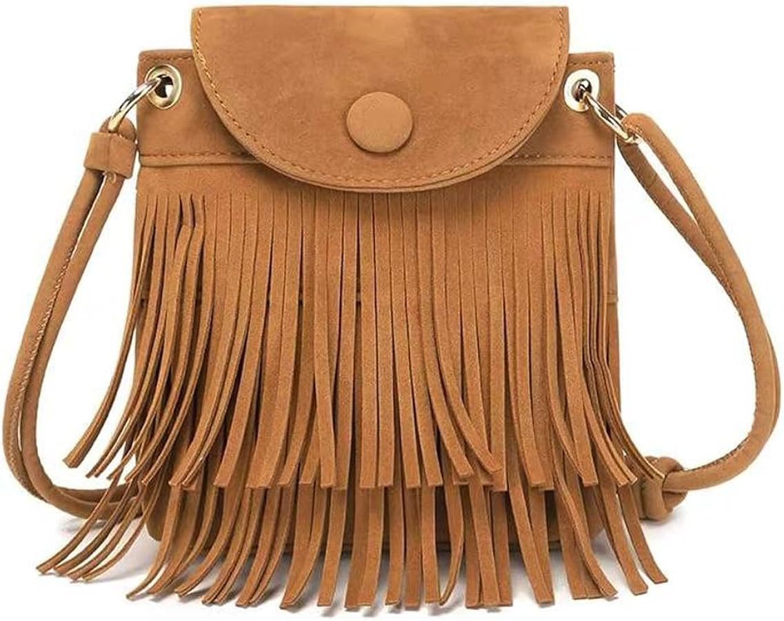 Sunwel Fashion Mini Fringe Purse with Zipper Pockets Tassel Cell Phone Bag Crossbody Purse Should... | Amazon (US)