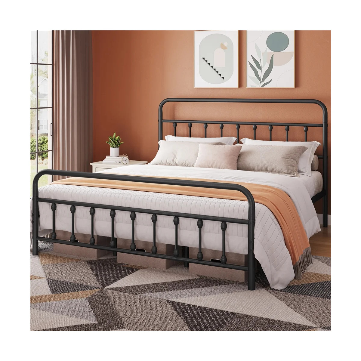 Classic Iron Platform Bed with High Headboard and Footboard | Wayfair North America