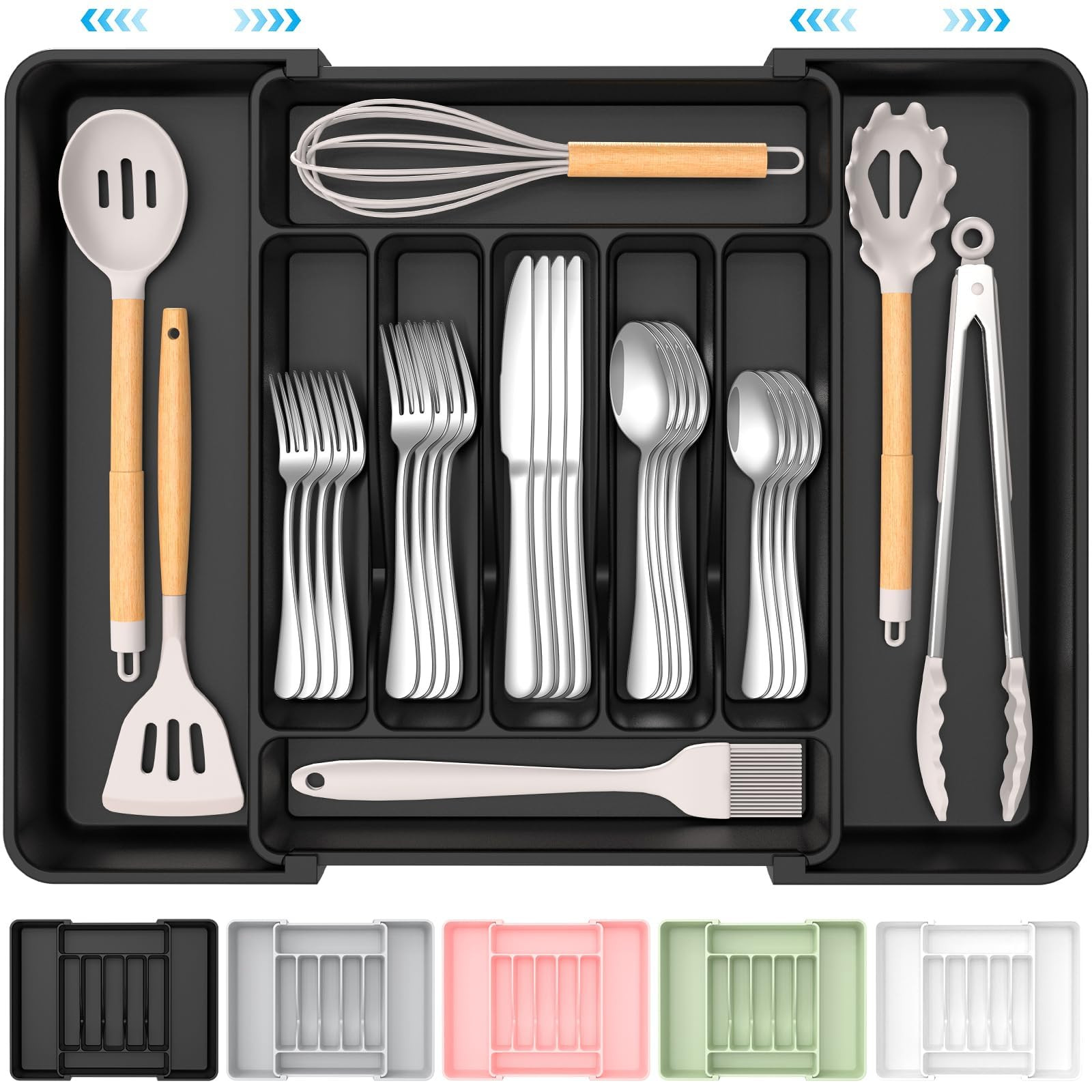 Extra Large Expandable Silverware Organizer, BPA-Free Food-Safe Cutlery Flatware Organizer, Kitch... | Amazon (US)